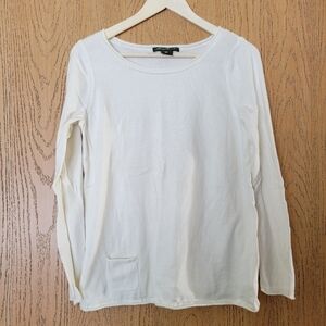 Eddie Bauer NWOT rolled hem cream sweater w/ little front pocket M-Petite